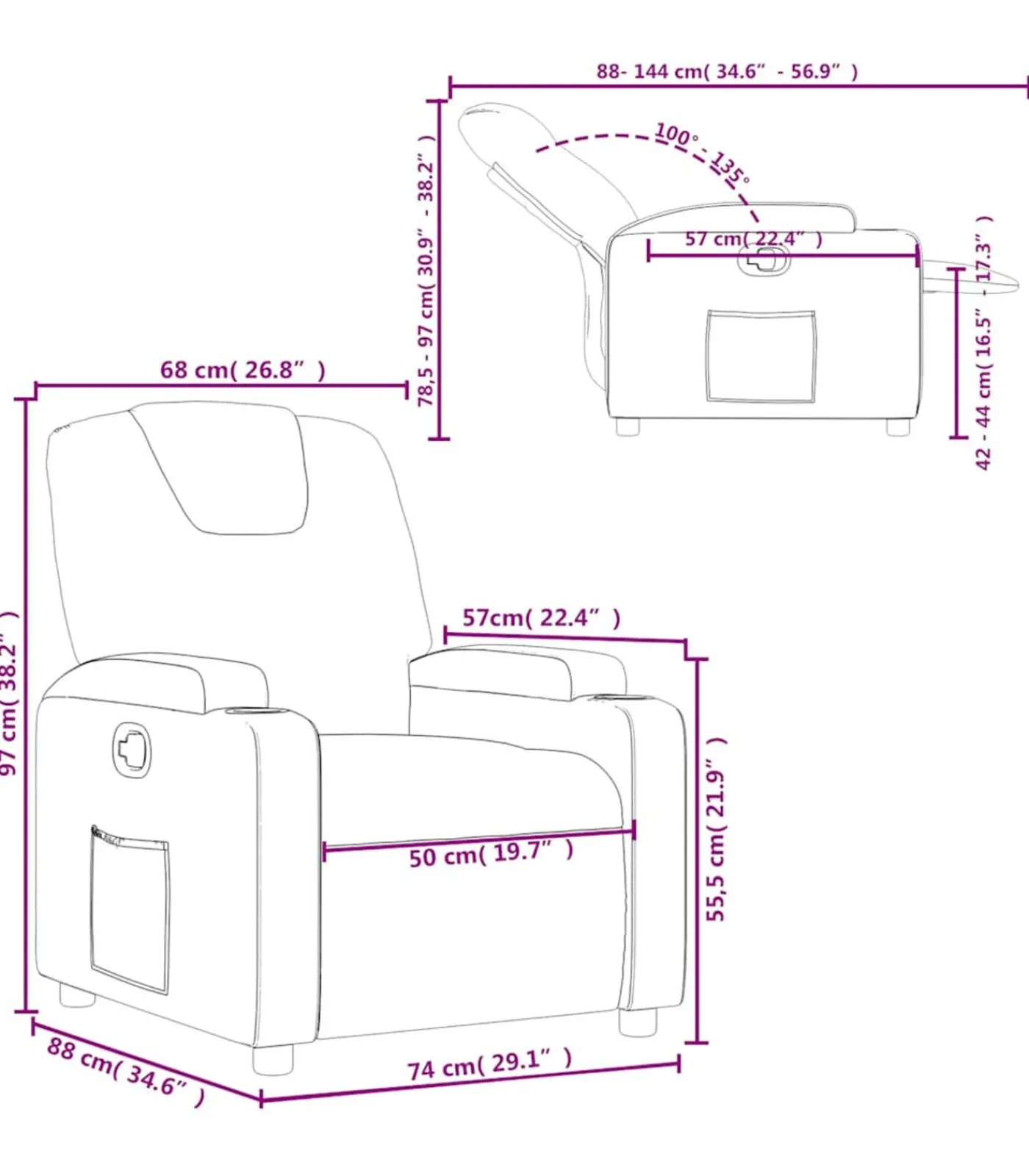 Sale Fauteuil verstelbaar kunstleer grijs Zetels