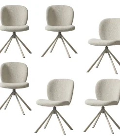 New Femke Eetkamerstoel - Bouclé - Naturel - Set van 6 Stoelen