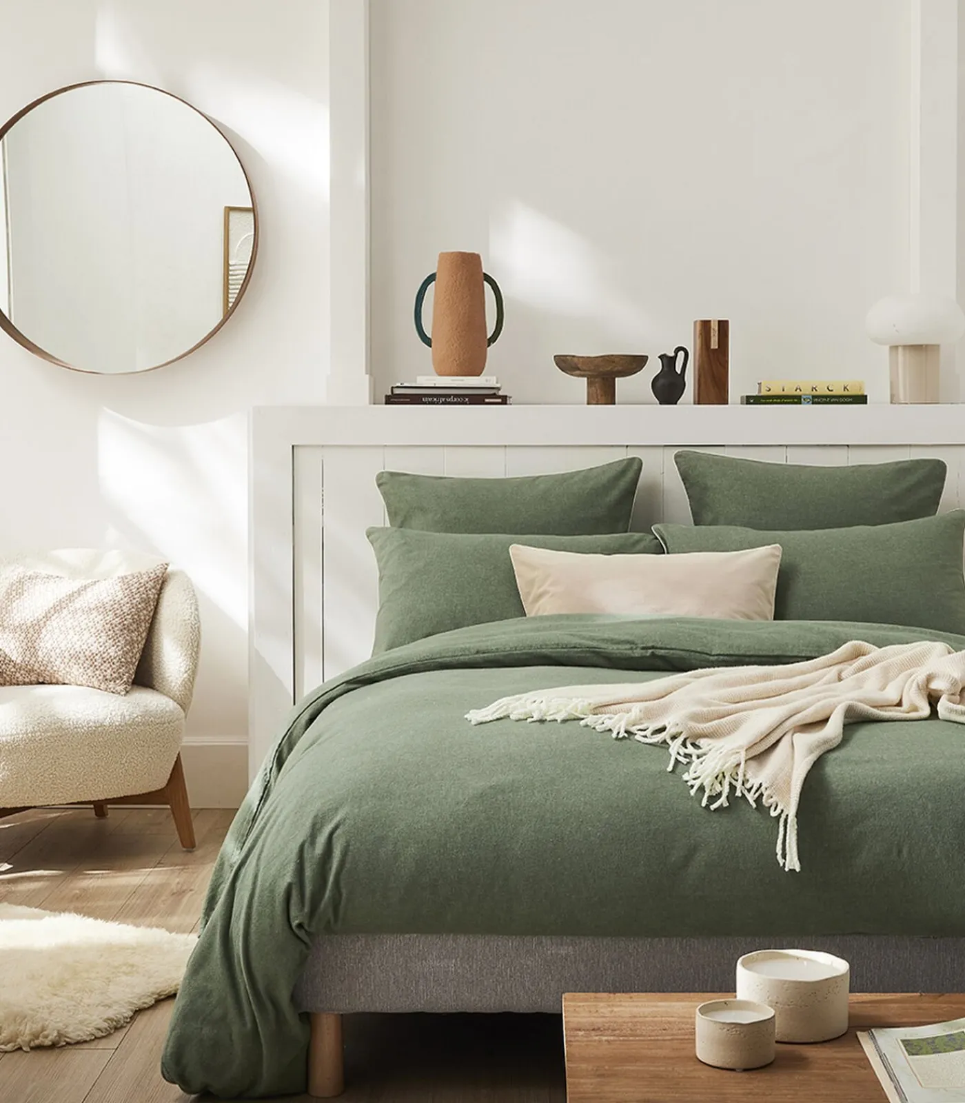 Clearance Frisson - Effen kussensloop in flanellen chambray katoen Kussenslopen