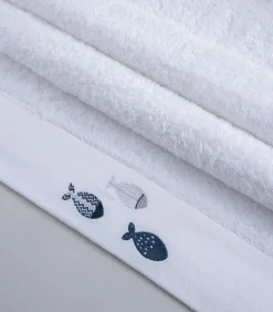 Clearance Geborduurde badhanddoek Delmy 85x150 cm Wit Handdoeken