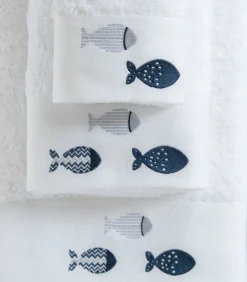 Clearance Geborduurde badhanddoek Delmy 85x150 cm Wit Handdoeken