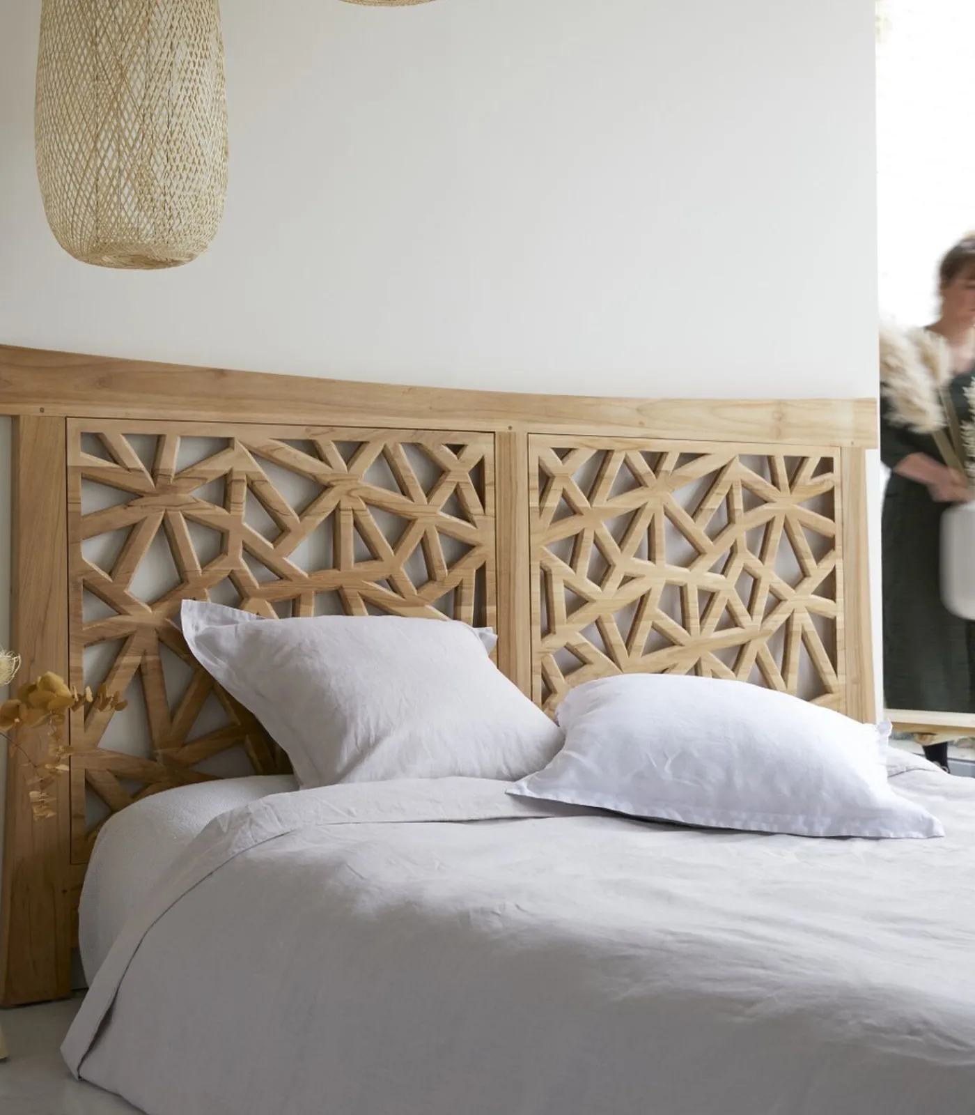 Sale Gentong - Hoofdbord van massief teakhout 210 cm Bedden