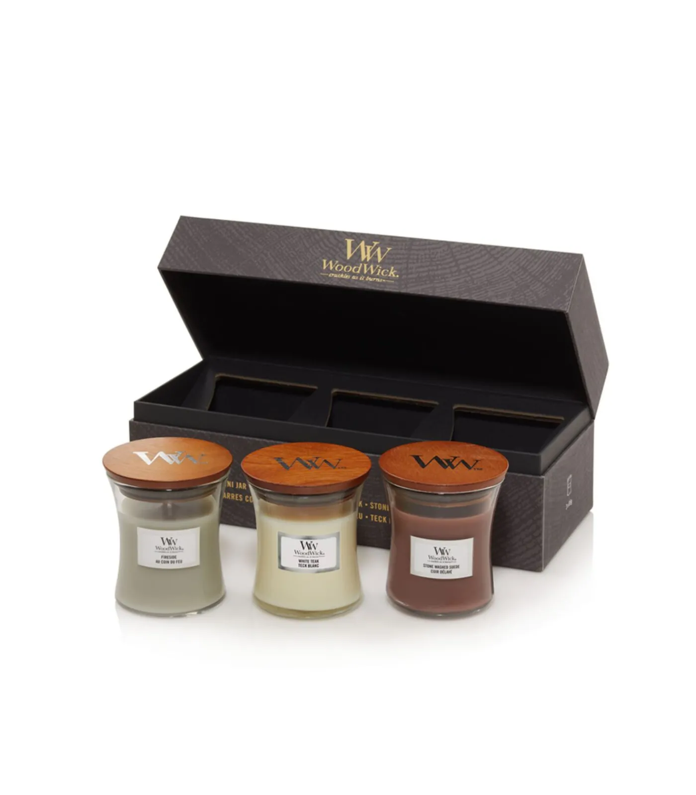 New Geurkaars Deluxe Gift Set 3 Mini Candle Woody Kaarsen & Kaarshouders