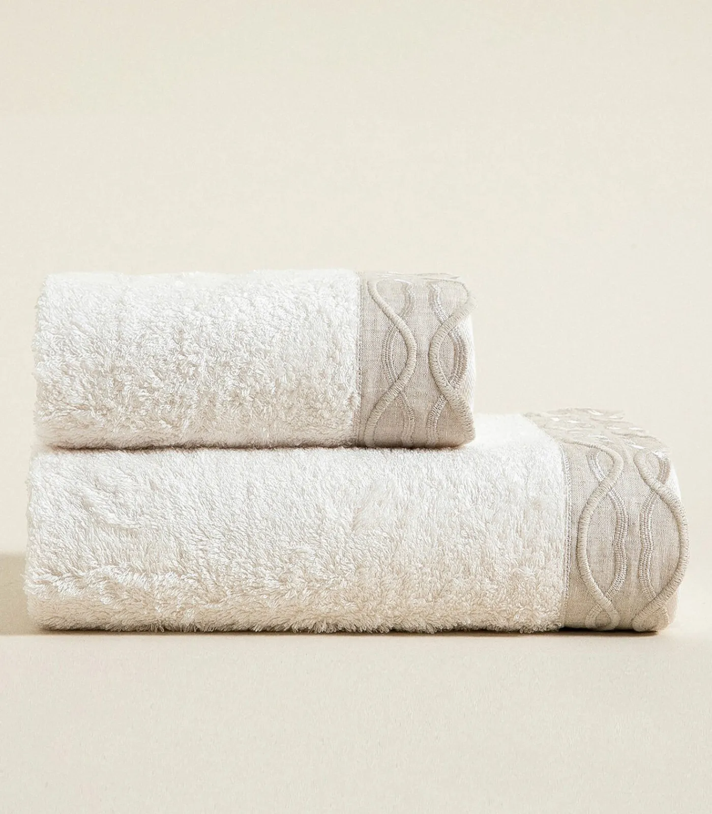 Discount Gezichtshanddoek Border 50x90 cm Ecru Handdoeken