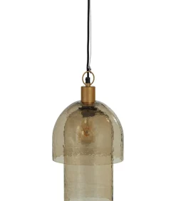Best Gigi Hanglamp Dubbele Kap - Gehamerd Glas - Naturel - 31x22x22 Hanglampen