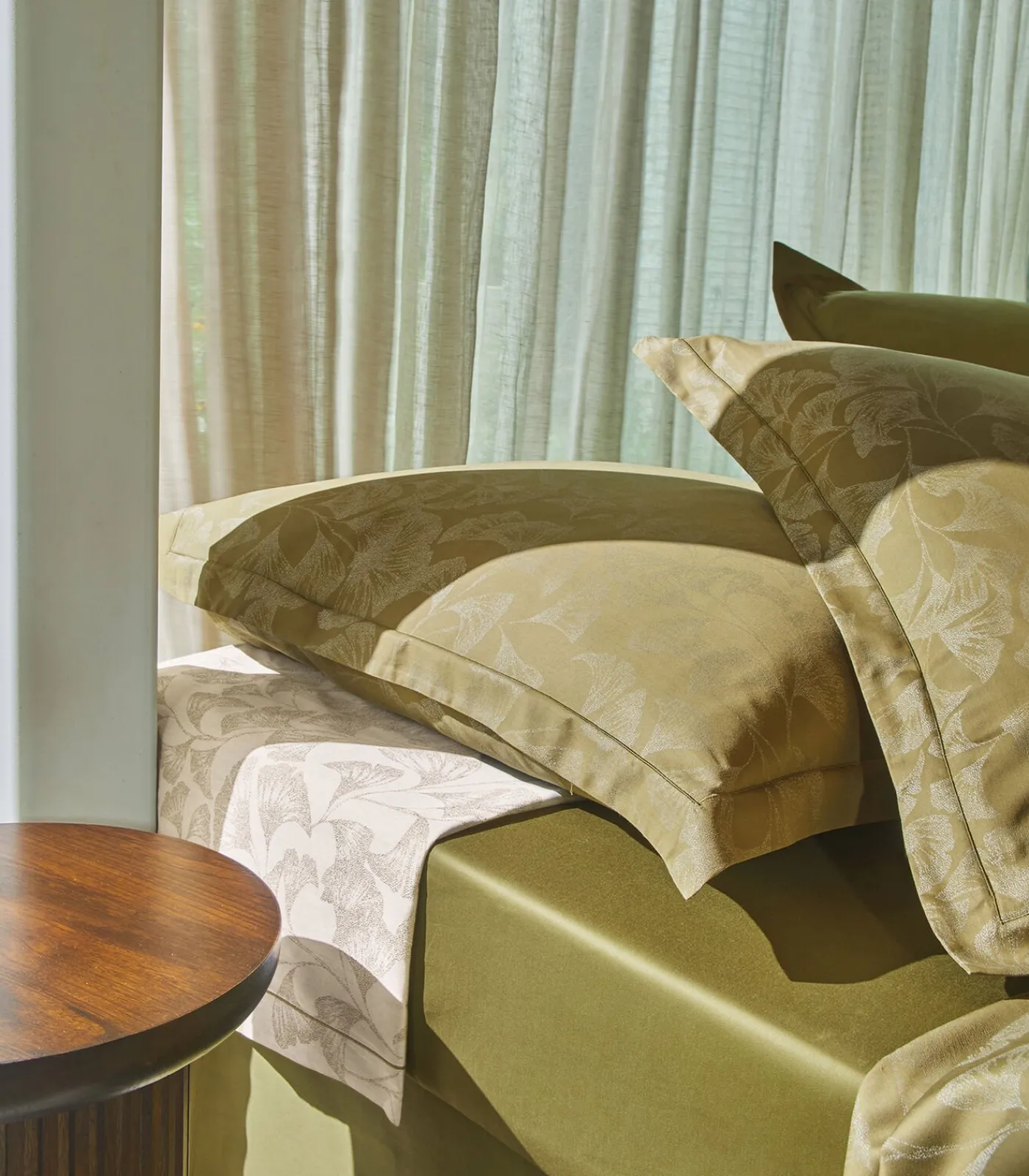 Sale GINGKO Olive - Laken Satijn katoen Lakens