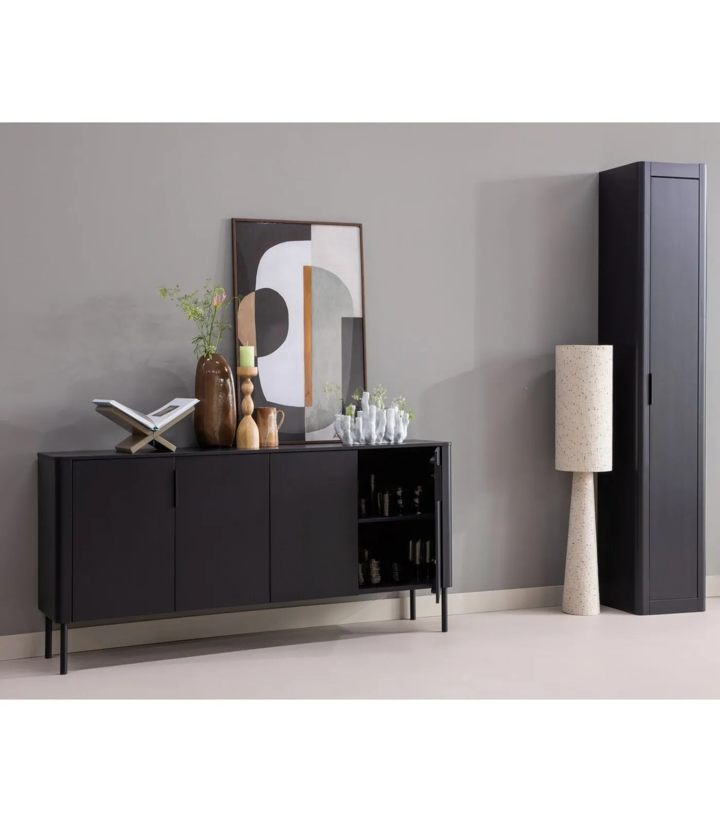 Clearance Gunnar Dressoir 200 cm - Grenen - Matzwart - 85x201x44 Meubels