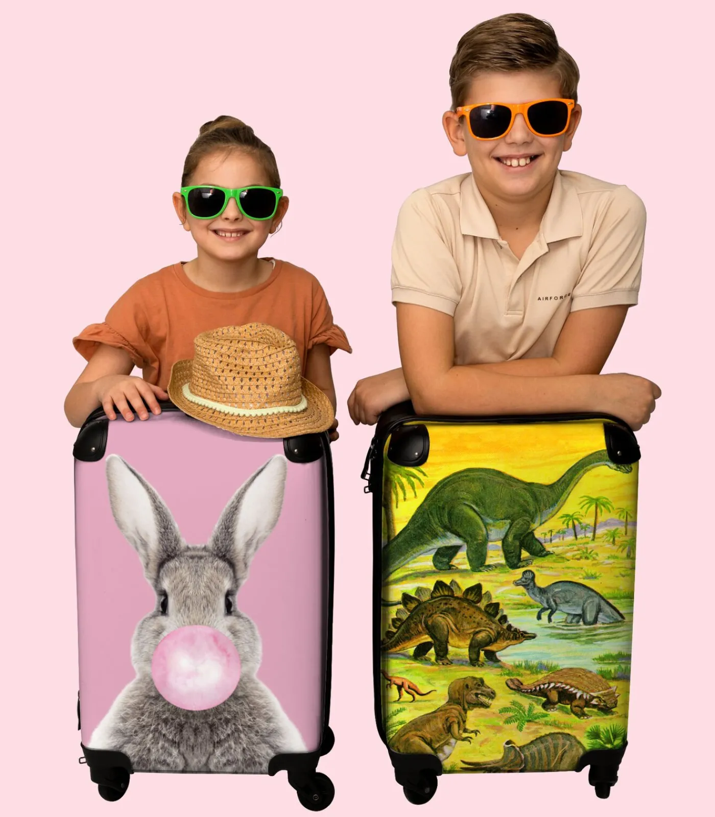 Outlet Handbagage Koffer met 4 wielen en TSA slot (Dino - Illustratie - Geel - Jongens) Trolleys