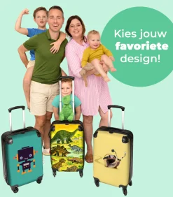 Outlet Handbagage Koffer met 4 wielen en TSA slot (Dino - Illustratie - Geel - Jongens) Trolleys