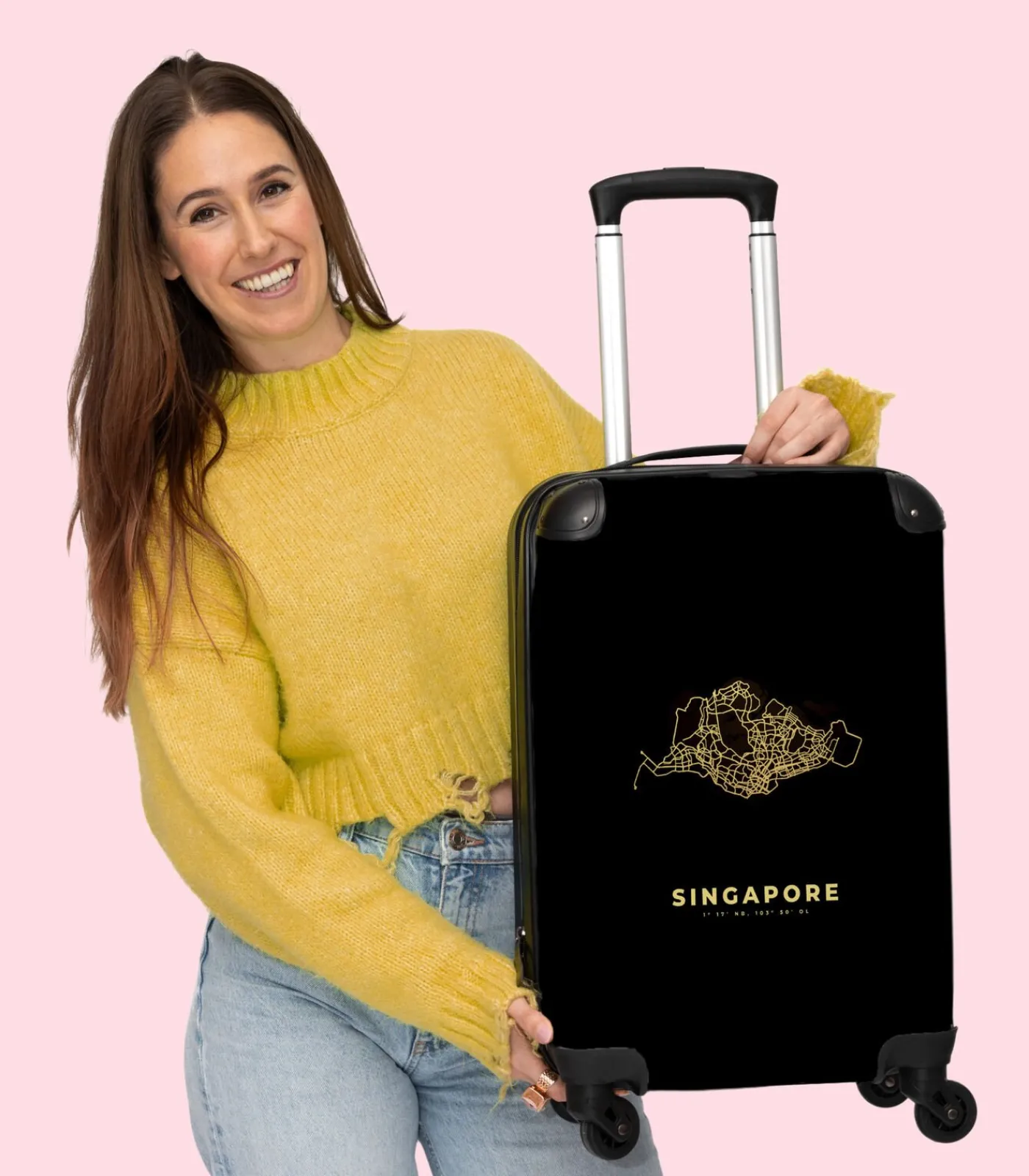Discount Handbagage Koffer met 4 wielen en TSA slot (Kaarten - Stadskaart - Goud - Singapore) Trolleys