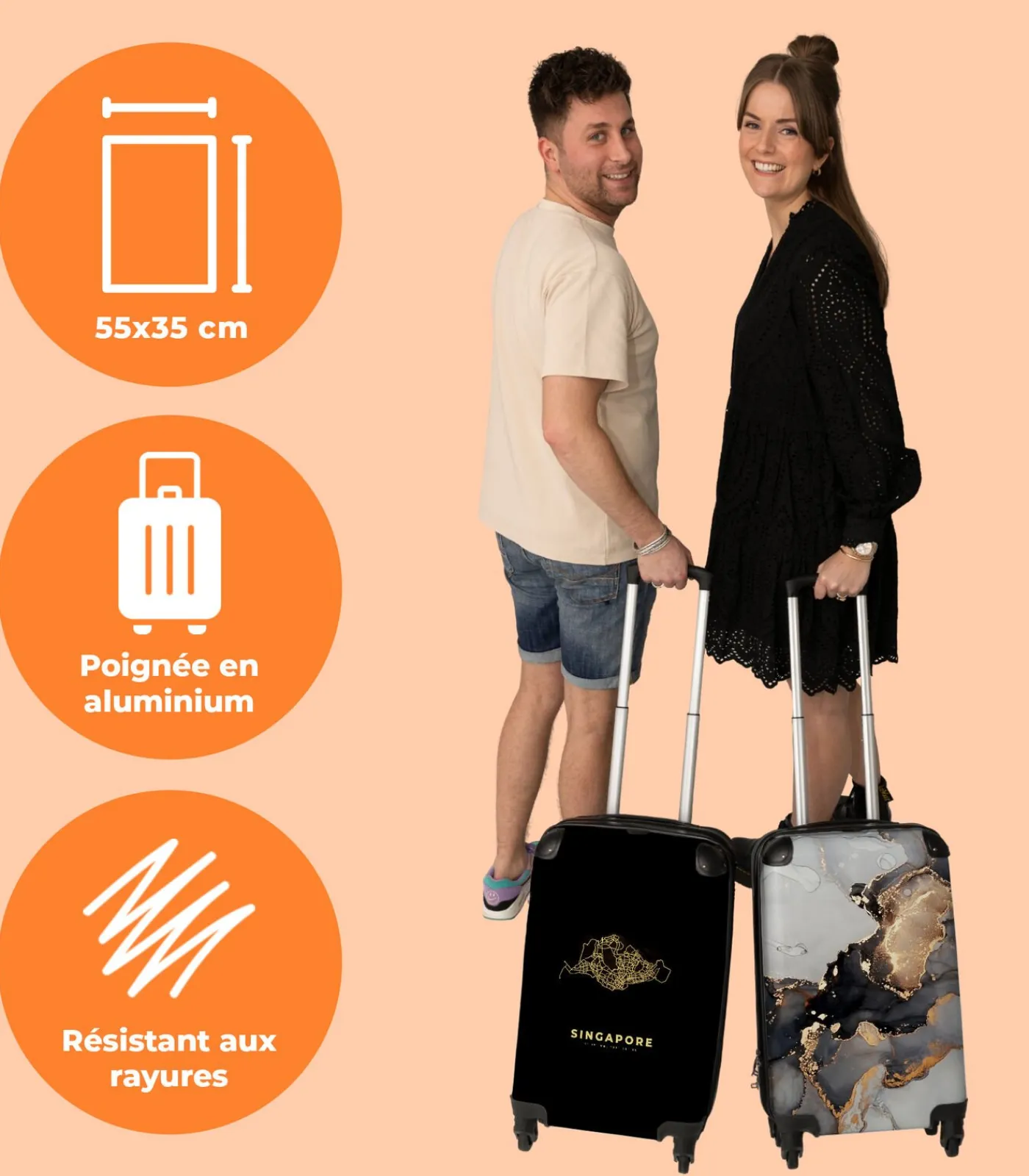 Discount Handbagage Koffer met 4 wielen en TSA slot (Kaarten - Stadskaart - Goud - Singapore) Trolleys