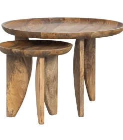 Outlet High Heels Bijzettafels - Mangohout - Naturel - Set van 2 Tafels
