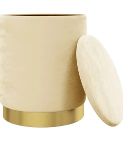 Discount Hocker met opbergruimte rond fluweel 31 x 37 cm abrikooskleurig Stoelen