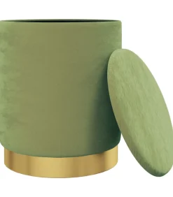 Hocker met opbergruimte rond fluweel 31 x 37 cm mosterdgroen Stoelen