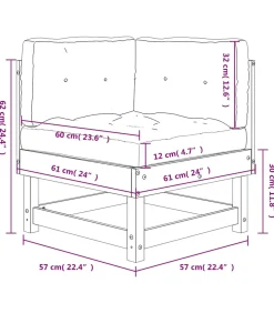 Hoekbank met kussens massief grenenhout grijs Tuinmeubelen