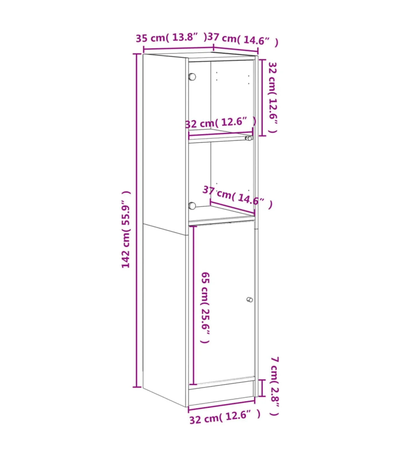 Online Hoge kast met glazen deur 35x37x142 cm grijs sonoma eikenkleur Meubels