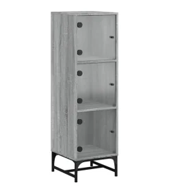 Hoge kast met glazen deuren 35x37x120 cm grijs sonoma eiken Meubels