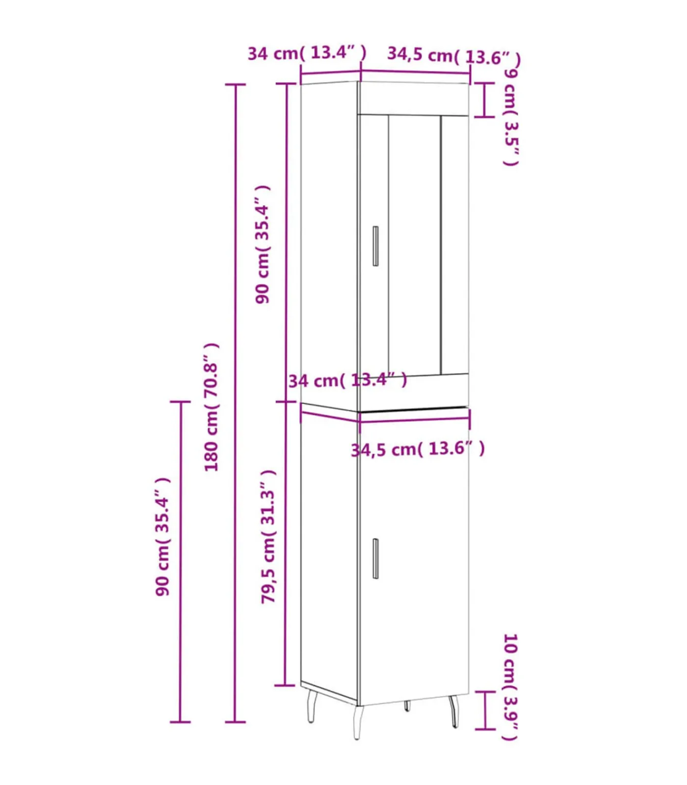 New Hoge kast 34,5x34x180 cm bewerkt hout betongrijs Meubels