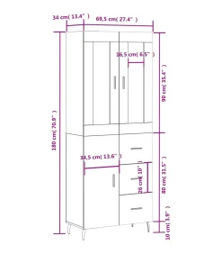 Best Hoge kast 69,5x34x180 cm bewerkt hout betongrijs Meubels