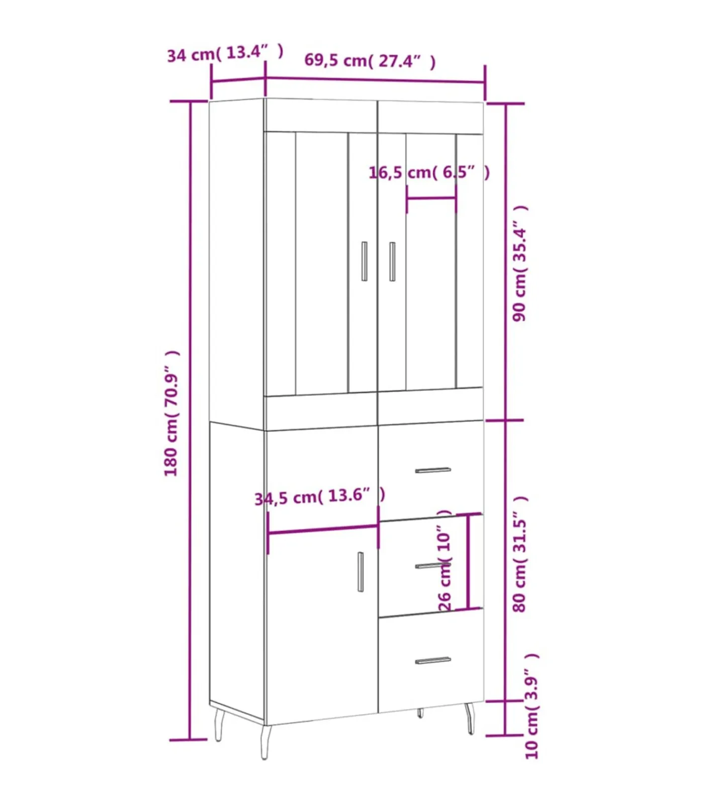 Best Hoge kast 69,5x34x180 cm bewerkt hout betongrijs Meubels