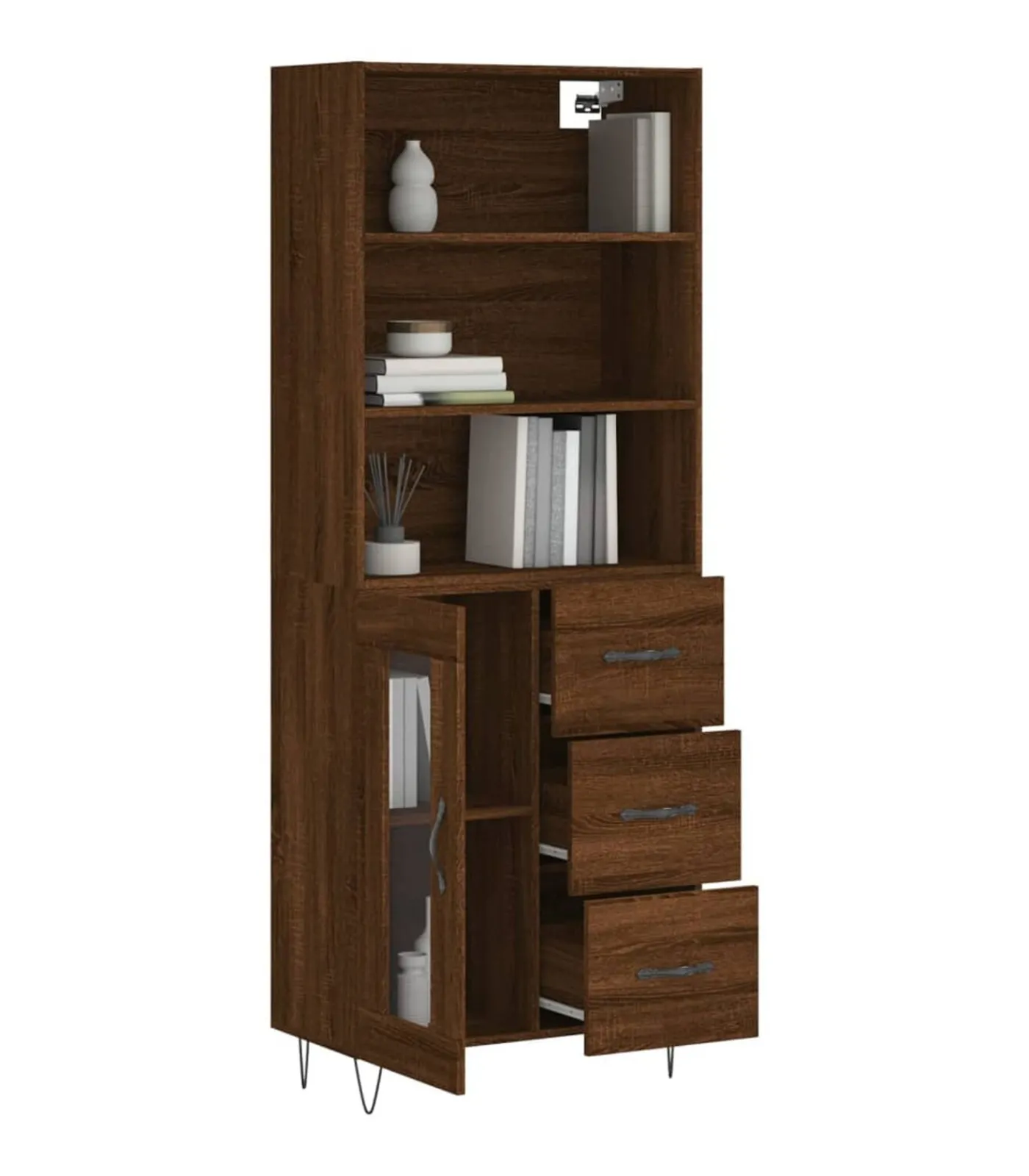 New Hoge kast 69,5x34x180 cm bewerkt hout bruin eikenkleur Meubels