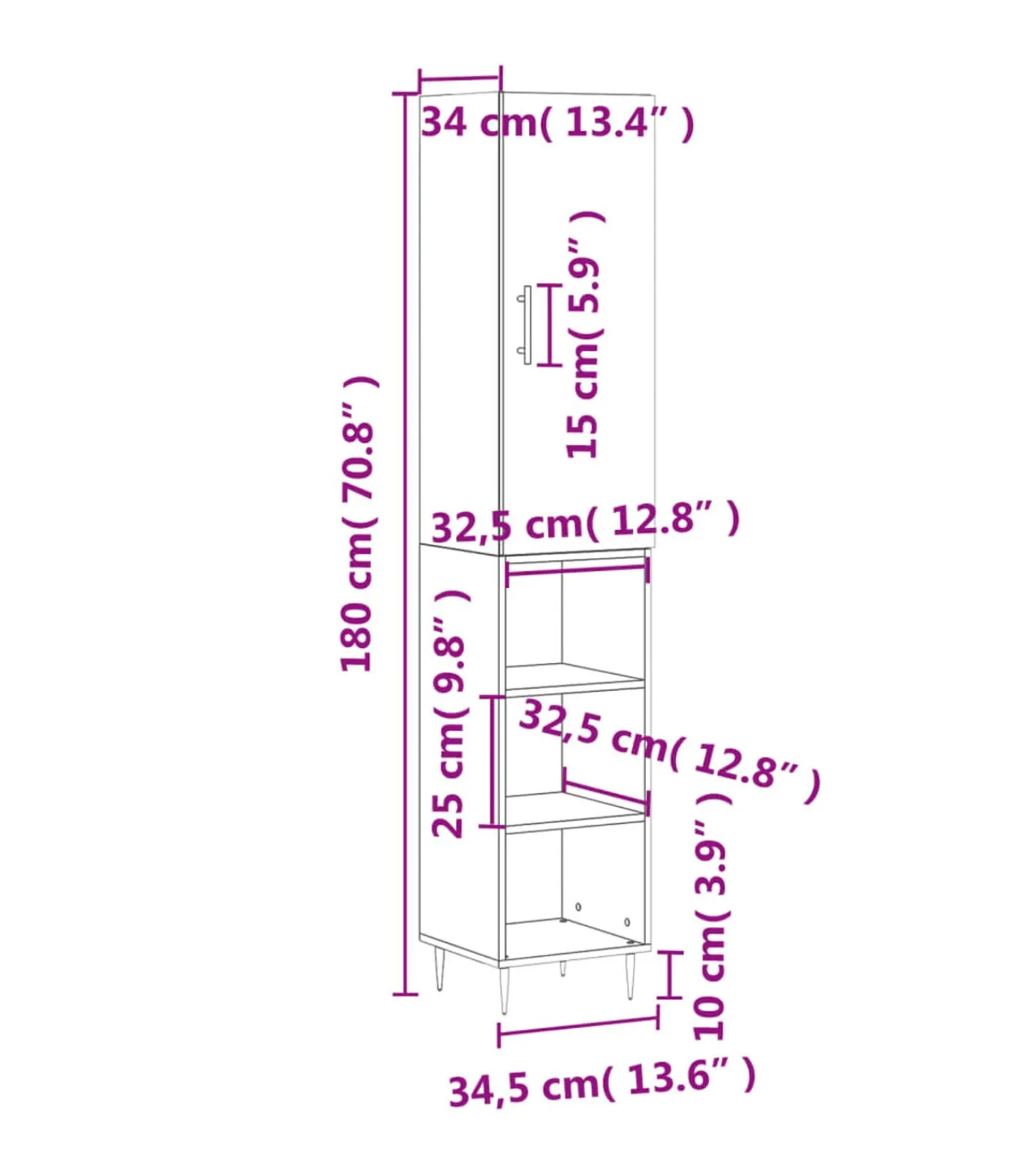 Sale Hoge kast 34,5x34x180 cm bewerkt hout gerookt eikenkleurig Meubels