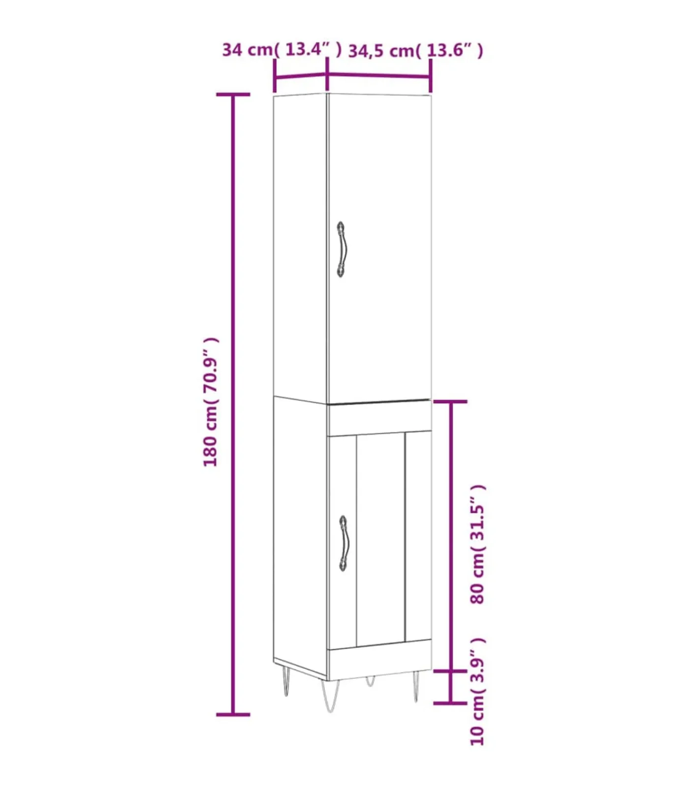 New Hoge kast 34,5x34x180 cm bewerkt hout grijs sonoma eikenkleurig Meubels