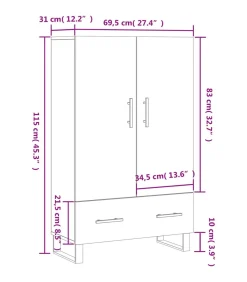 New Hoge kast 69,5x31x115 cm bewerkt hout grijs sonoma eikenkleurig Meubels