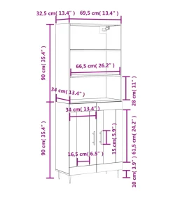 Hoge kast 69,5x34x180 cm bewerkt hout grijs sonoma eikenkleurig Meubels