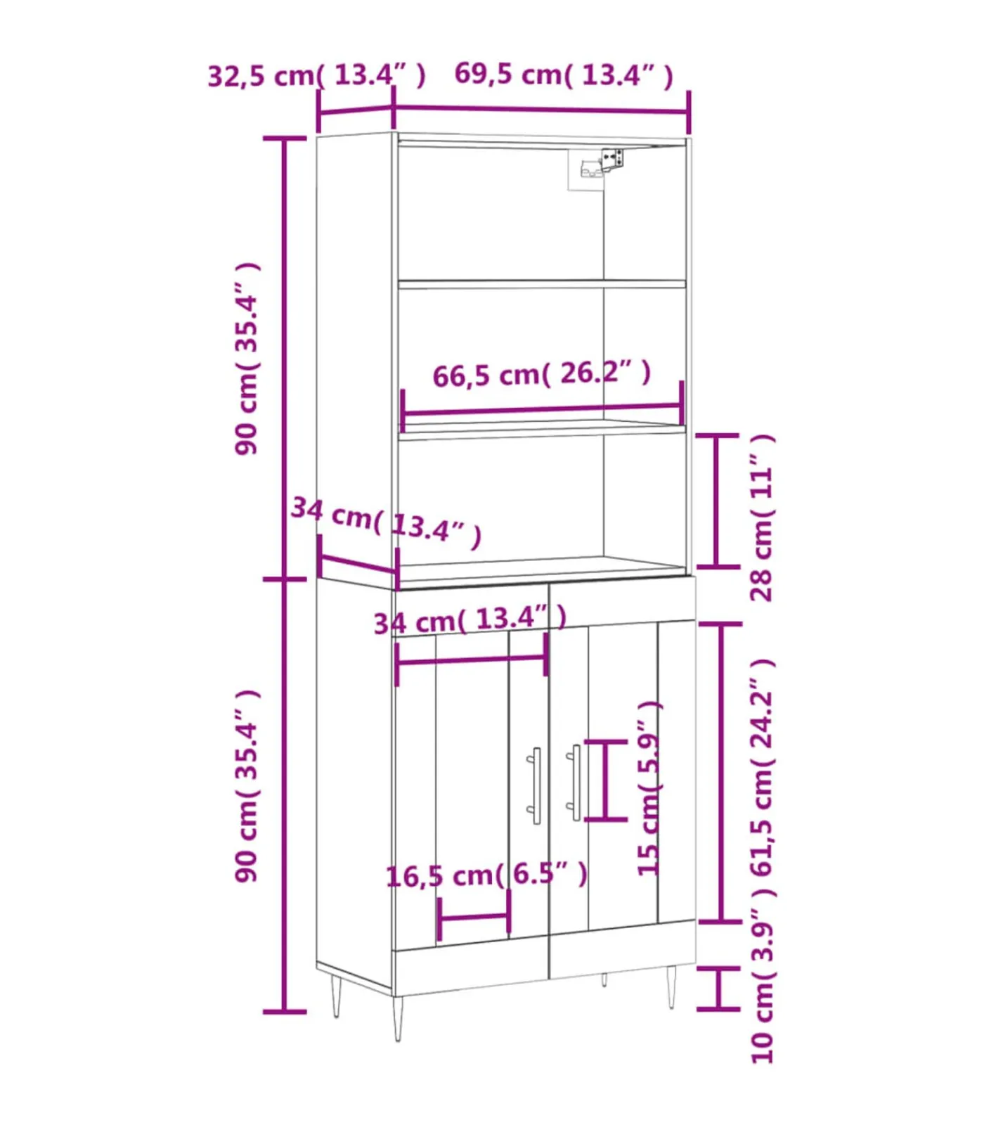 Hoge kast 69,5x34x180 cm bewerkt hout grijs sonoma eikenkleurig Meubels