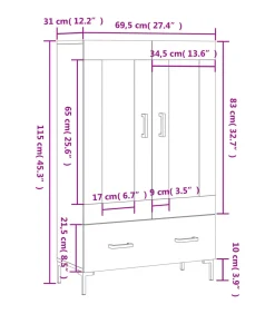 Best Hoge kast 69,5x31x115 cm bewerkt hout grijs sonoma eikenkleurig Meubels