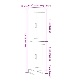 Outlet Hoge kast 34,5x34x180 cm bewerkt hout betongrijs Meubels