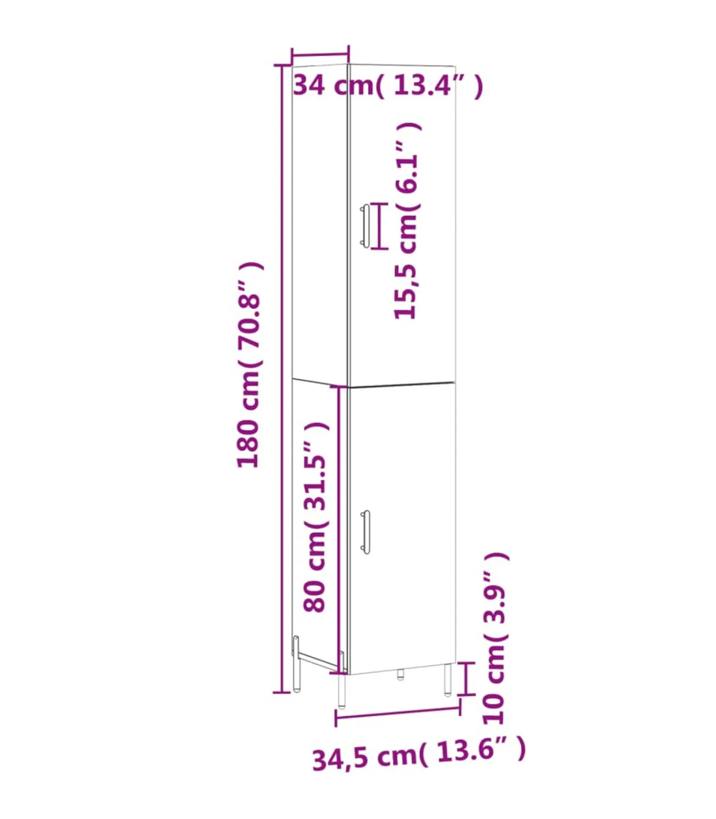 Best Hoge kast 34,5x34x180 cm bewerkt hout grijs sonoma eikenkleurig Meubels