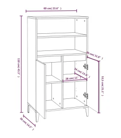 Hoge kast 60x36x110 cm bewerkt hout betongrijs Meubels