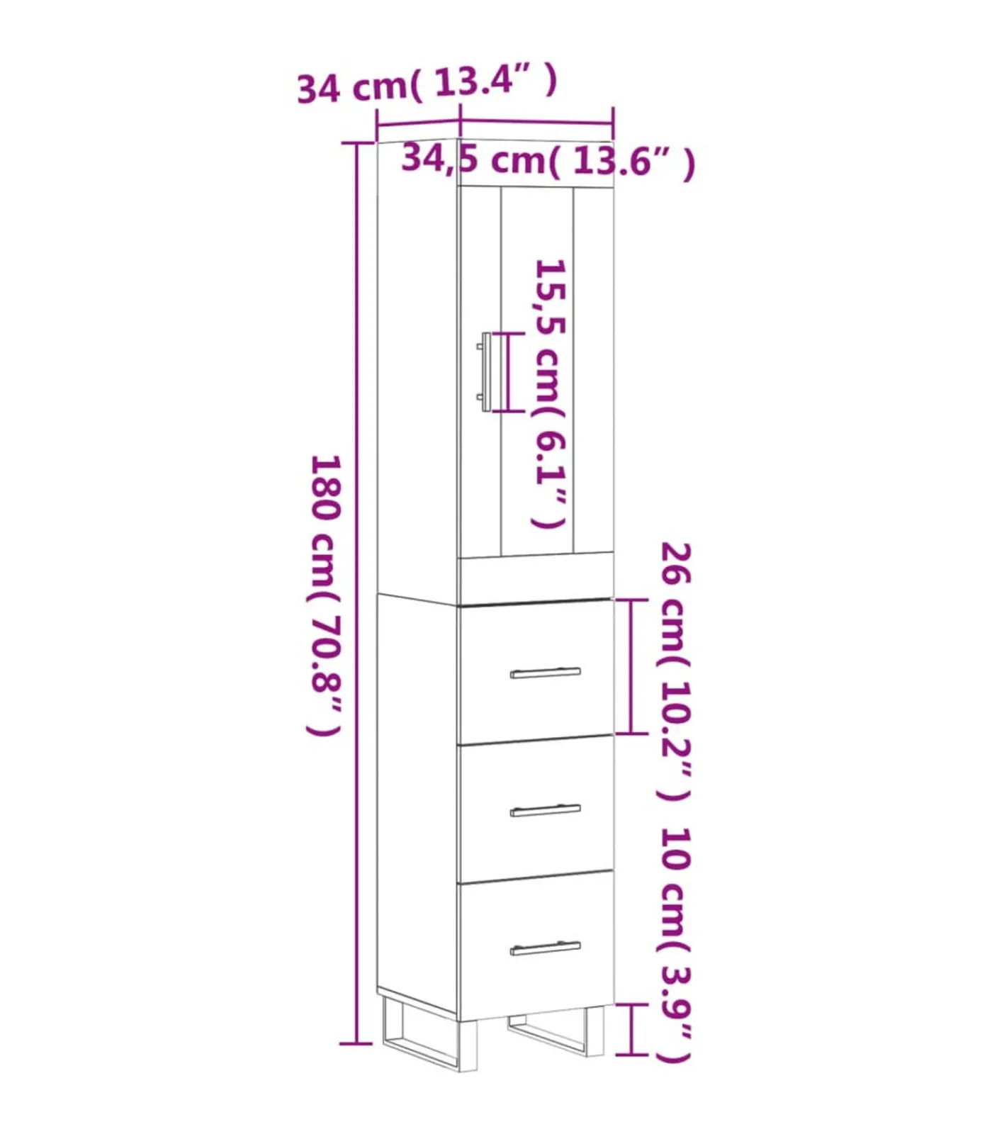Best Hoge kast 34,5x34x180 cm bewerkt hout betongrijs Meubels
