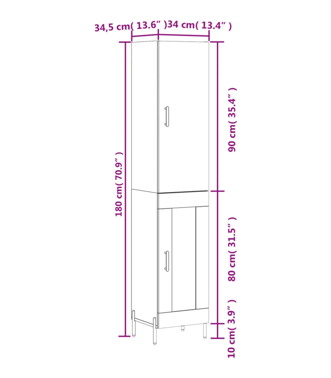 Clearance Hoge kast 34,5x34x180 cm bewerkt hout grijs sonoma eikenkleurig Meubels