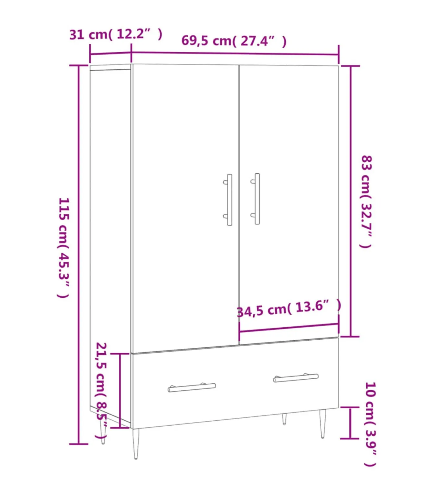 Hot Hoge kast 69,5x31x115 cm bewerkt hout gerookt eikenkleurig Meubels