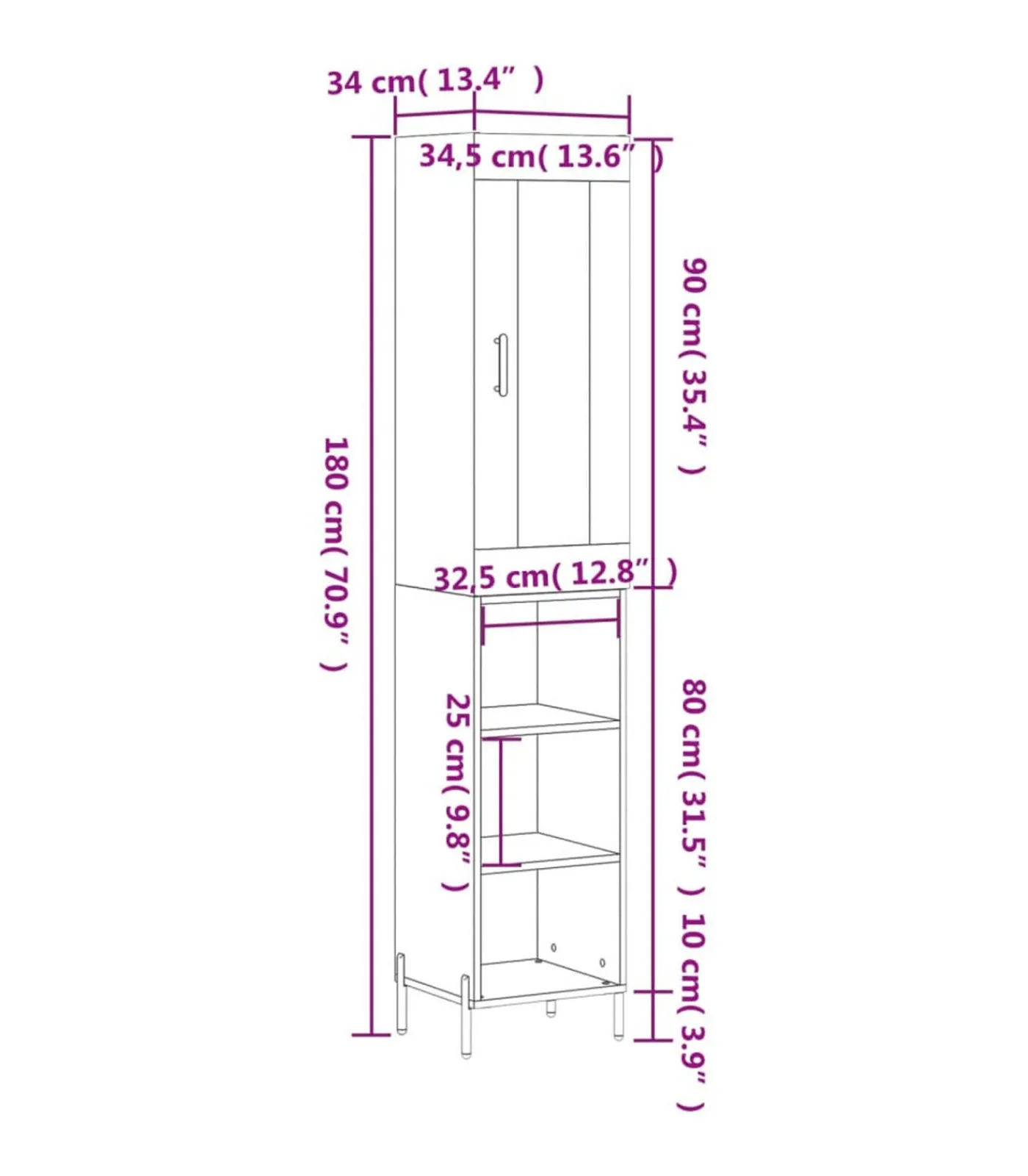 Sale Hoge kast 34,5x34x180 cm bewerkt hout grijs sonoma eikenkleurig Meubels