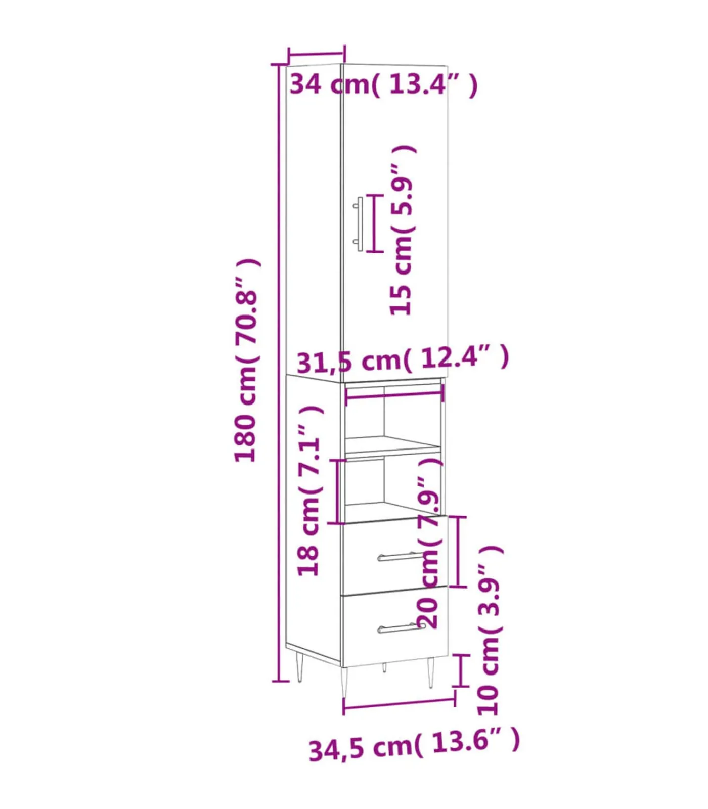 Clearance Hoge kast 34,5x34x180 cm bewerkt hout gerookt eikenkleurig Meubels