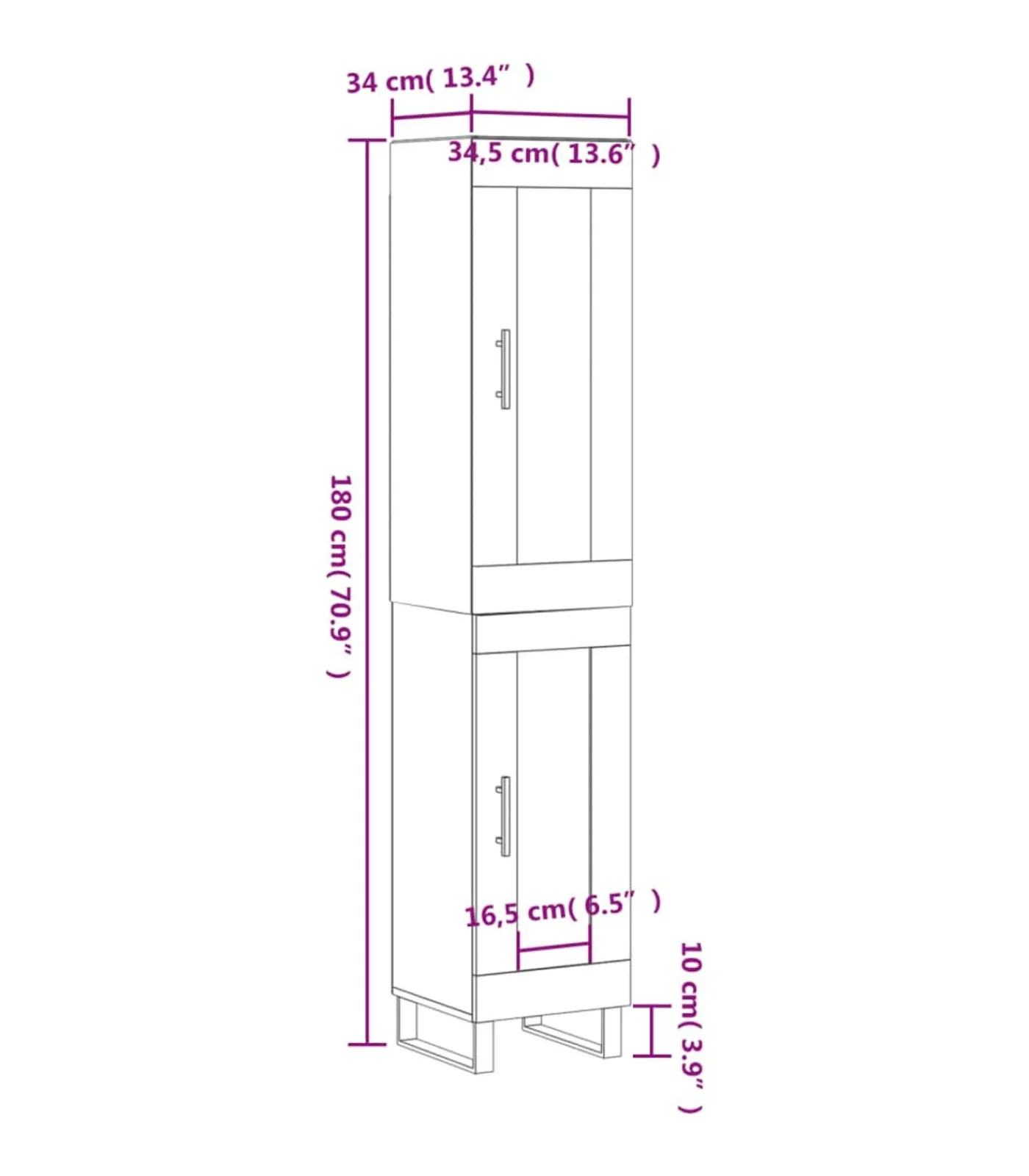 Clearance Hoge kast 34,5x34x180 cm bewerkt hout grijs sonoma eikenkleurig Meubels