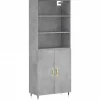 Clearance Hoge kast 69,5x34x180 cm bewerkt hout betongrijs Meubels