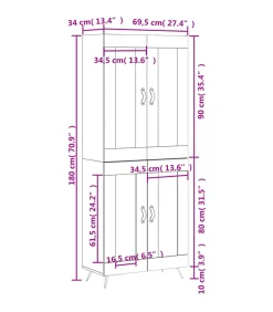 Clearance Hoge kast 69,5x34x180 cm bewerkt hout wit Meubels