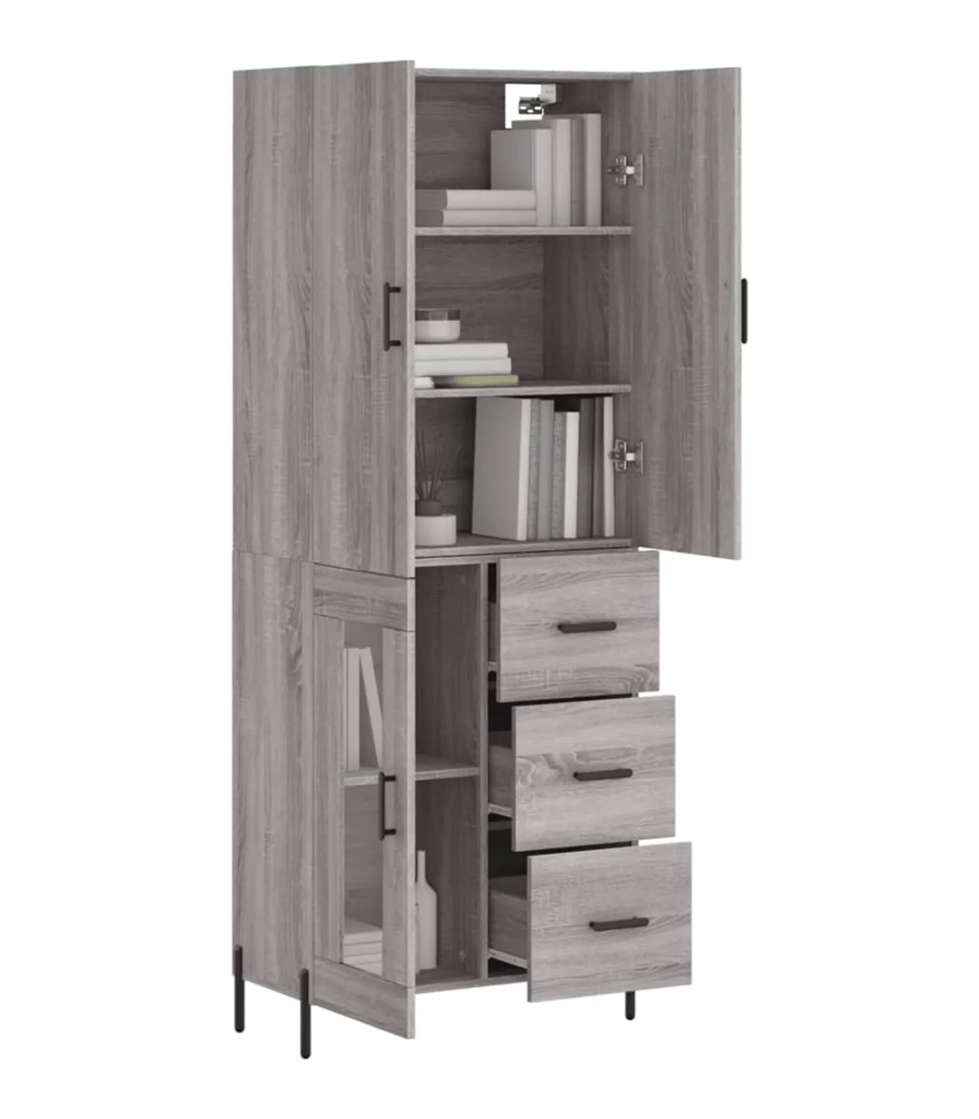 Clearance Hoge kast 69,5x34x180 cm bewerkt hout grijs sonoma eikenkleurig Meubels