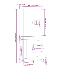 Clearance Hoge kast 69,5x34x180 cm bewerkt hout grijs sonoma eikenkleurig Meubels