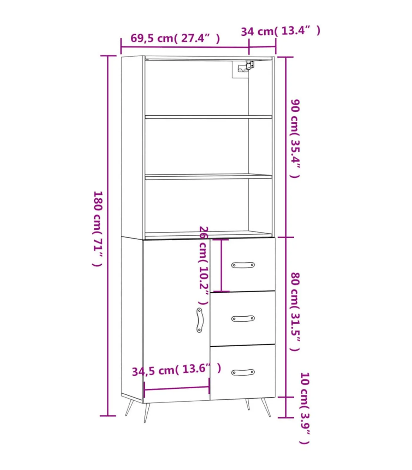 Online Hoge kast 69,5x34x180 cm bewerkt hout grijs sonoma eikenkleurig Meubels