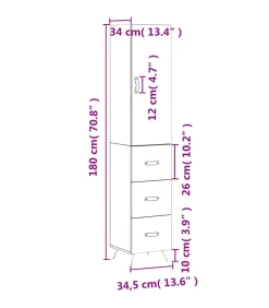 New Hoge kast 34,5x34x180 cm bewerkt hout grijs sonoma eikenkleurig Meubels