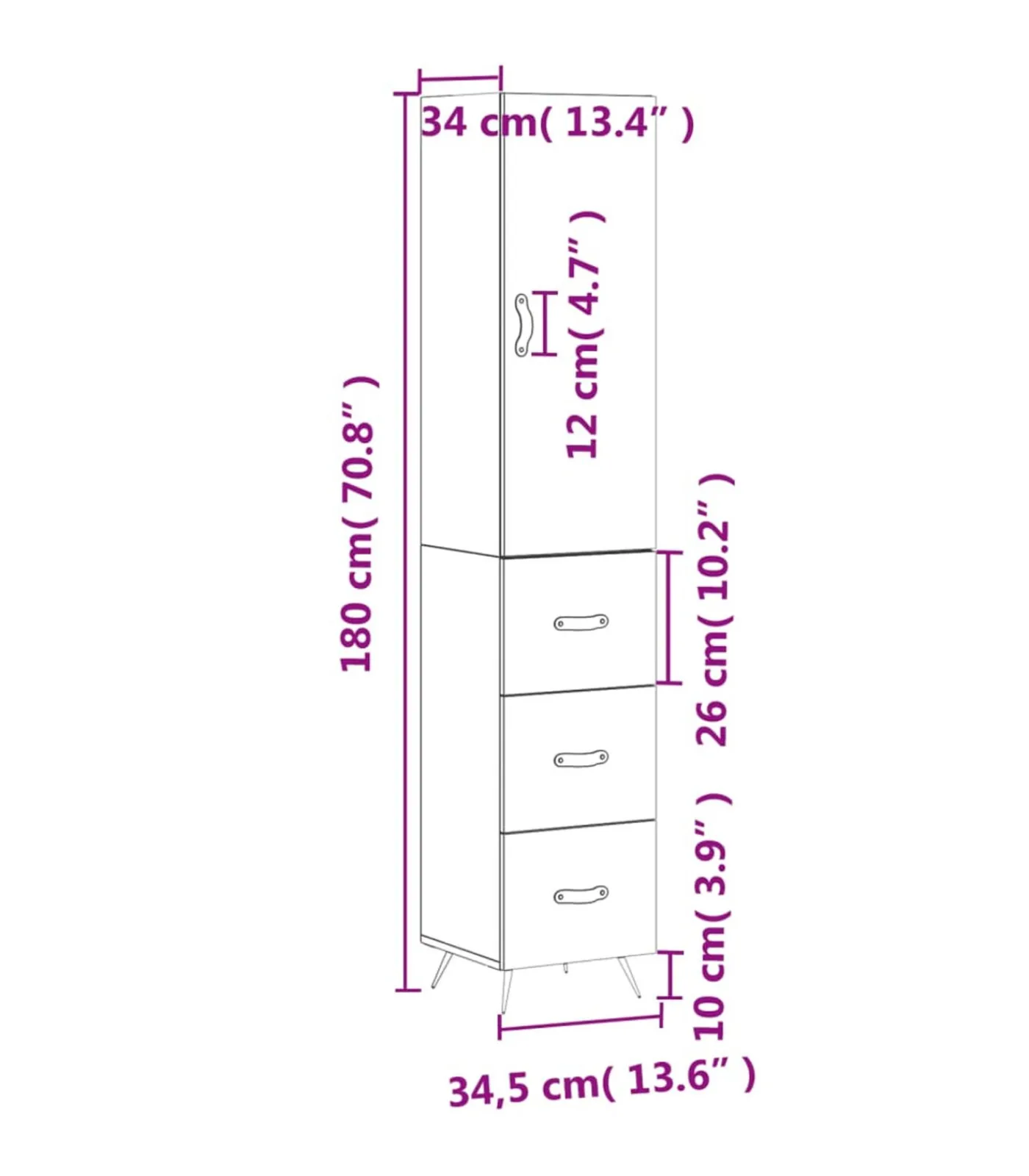 New Hoge kast 34,5x34x180 cm bewerkt hout grijs sonoma eikenkleurig Meubels