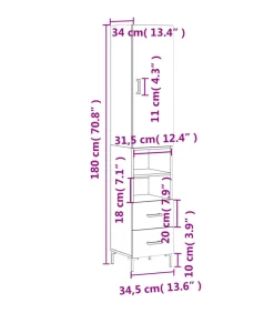 Sale Hoge kast 34,5x34x180 cm bewerkt hout betongrijs Meubels