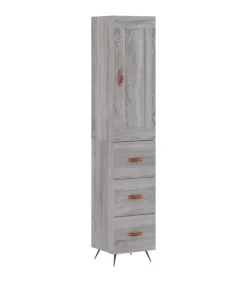 New Hoge kast 34,5x34x180 cm bewerkt hout grijs sonoma eikenkleurig Meubels