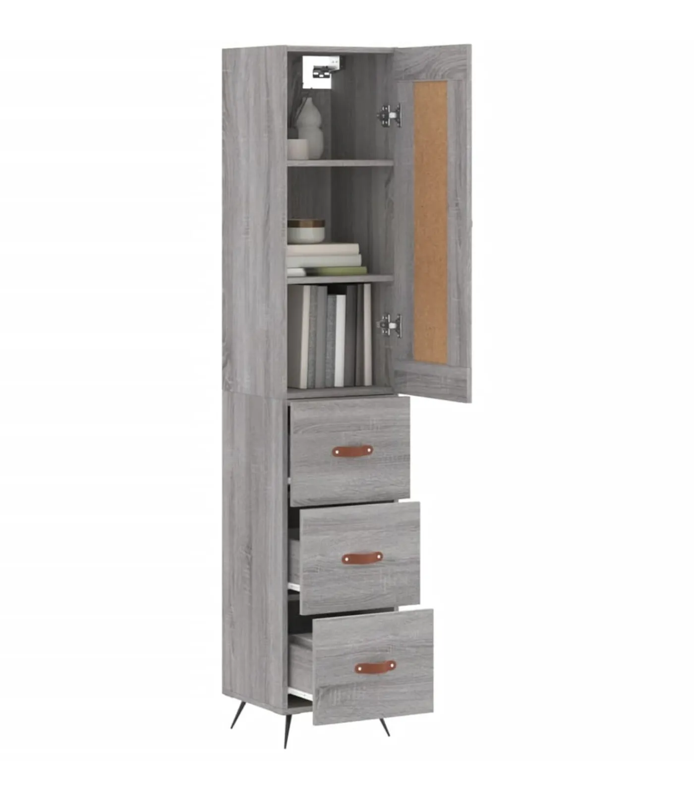 New Hoge kast 34,5x34x180 cm bewerkt hout grijs sonoma eikenkleurig Meubels